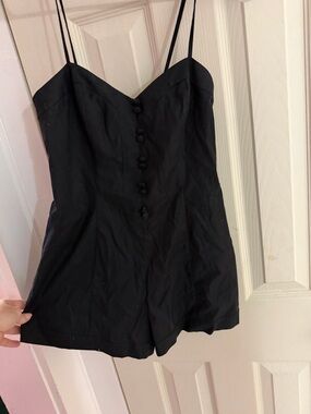 Reformation Black Spaghetti Strap Romper with Front Buttons